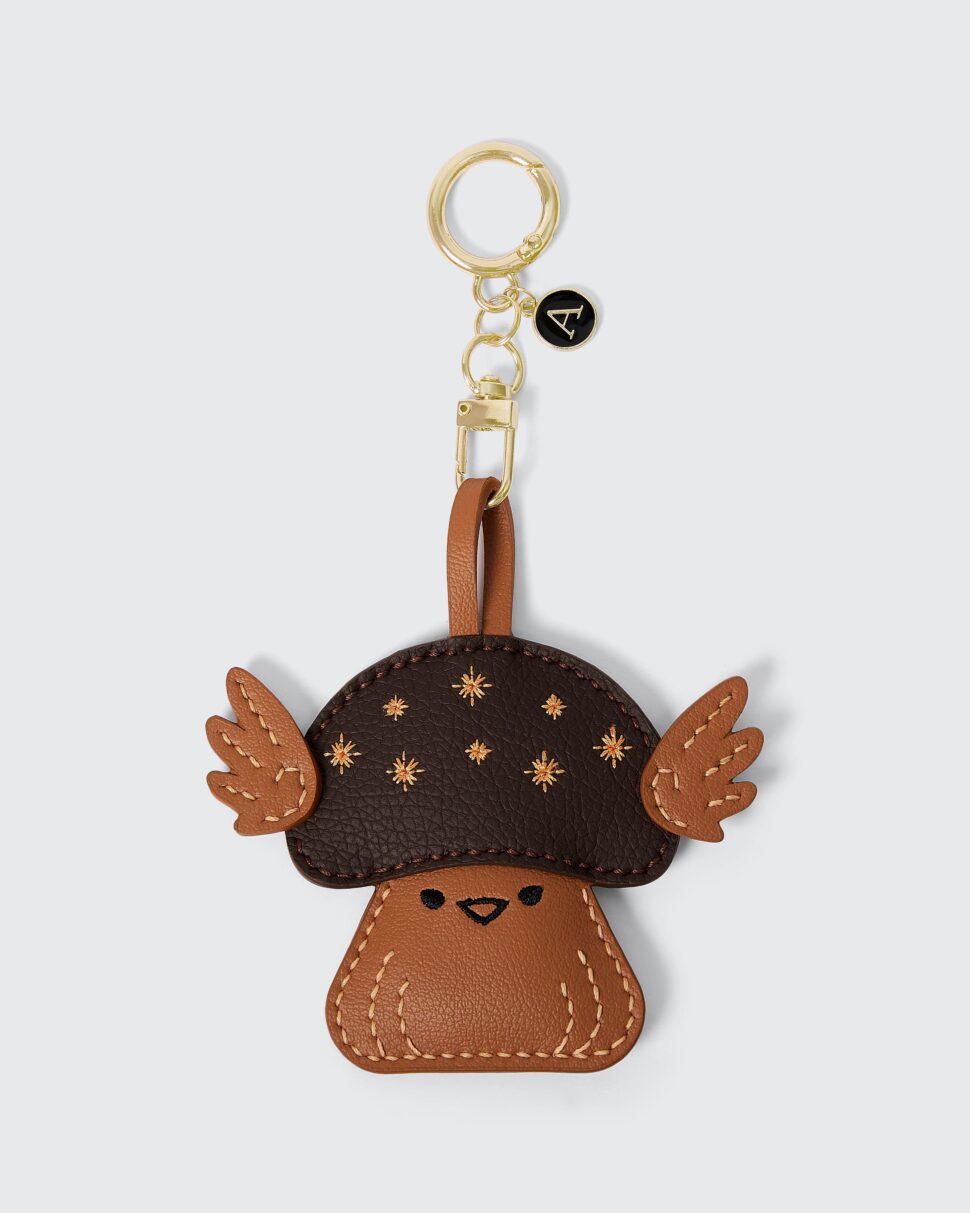 Cute mushroom leather charm keychain, perfect for bags