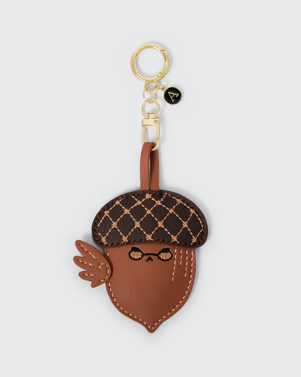 Cute acorn leather charm keychain, perfect for bags and keys